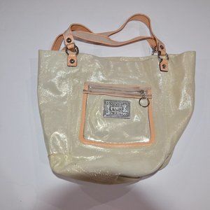 COACH Poppy Metallic Champagne Glam Tote Shoulder Bag Purse